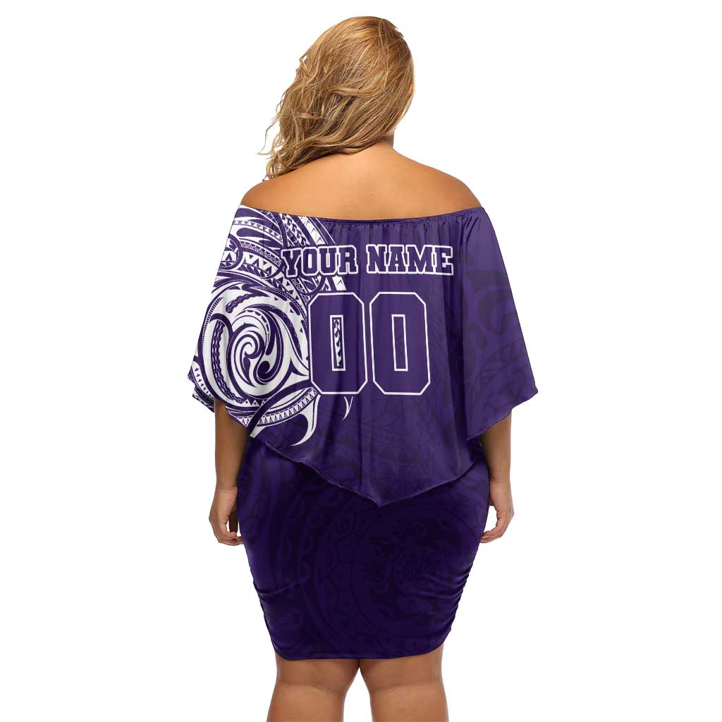 Personalized Fremantle Dockers Polynesian Family Matching Off Shoulder Short Dress and Hawaiian Shirt Tribal Chest and Sleeve Tattoo Heritage Warrior