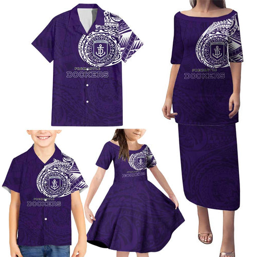 Personalized Fremantle Dockers Polynesian Family Matching Puletasi and Hawaiian Shirt Tribal Chest and Sleeve Tattoo Heritage Warrior