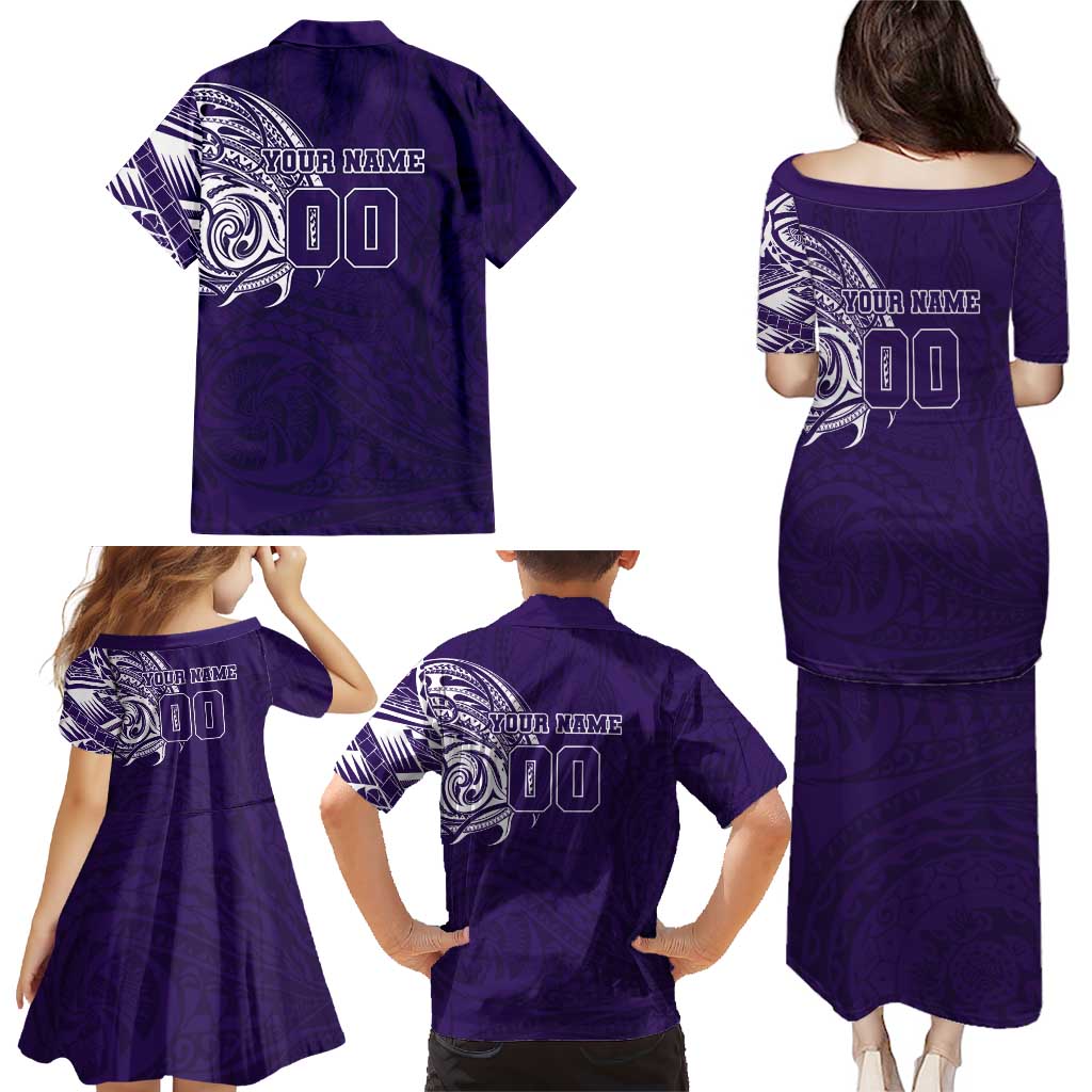 Personalized Fremantle Dockers Polynesian Family Matching Puletasi and Hawaiian Shirt Tribal Chest and Sleeve Tattoo Heritage Warrior