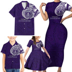 Personalized Fremantle Dockers Polynesian Family Matching Short Sleeve Bodycon Dress and Hawaiian Shirt Tribal Chest and Sleeve Tattoo Heritage Warrior