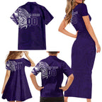Personalized Fremantle Dockers Polynesian Family Matching Short Sleeve Bodycon Dress and Hawaiian Shirt Tribal Chest and Sleeve Tattoo Heritage Warrior