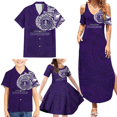 Personalized Fremantle Dockers Polynesian Family Matching Summer Maxi Dress and Hawaiian Shirt Tribal Chest and Sleeve Tattoo Heritage Warrior