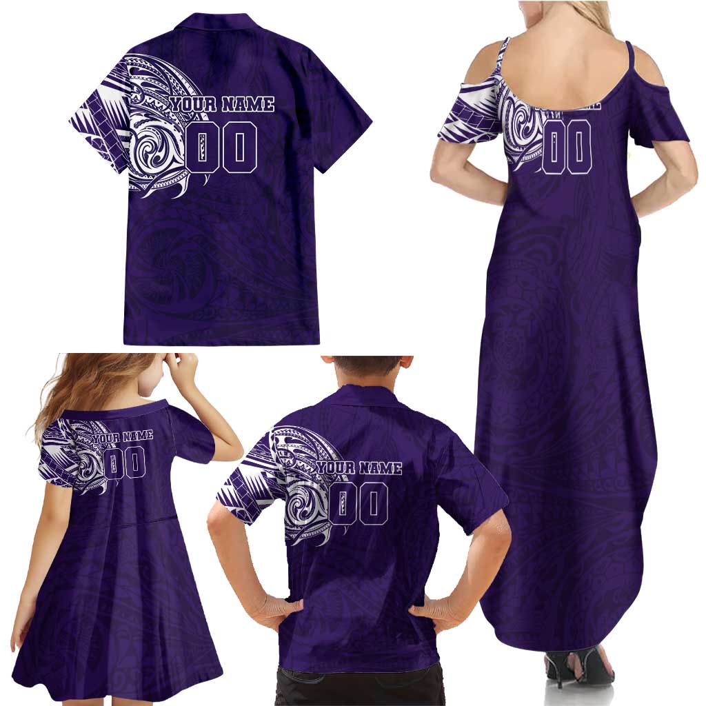Personalized Fremantle Dockers Polynesian Family Matching Summer Maxi Dress and Hawaiian Shirt Tribal Chest and Sleeve Tattoo Heritage Warrior