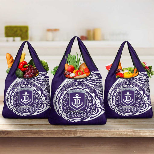 Personalized Fremantle Dockers Polynesian Grocery Bag Tribal Chest and Sleeve Tattoo Heritage Warrior