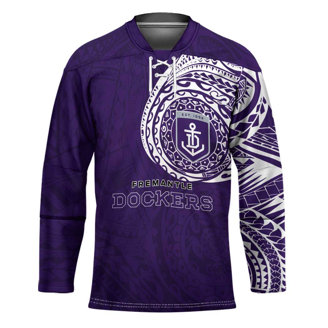 Personalized Fremantle Dockers Polynesian Hockey Jersey Tribal Chest and Sleeve Tattoo Heritage Warrior