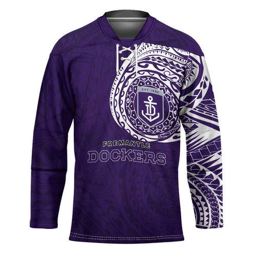 Personalized Fremantle Dockers Polynesian Hockey Jersey Tribal Chest and Sleeve Tattoo Heritage Warrior