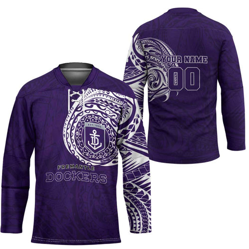 Personalized Fremantle Dockers Polynesian Hockey Jersey Tribal Chest and Sleeve Tattoo Heritage Warrior