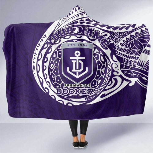 Personalized Fremantle Dockers Polynesian Hooded Blanket Tribal Chest and Sleeve Tattoo Heritage Warrior