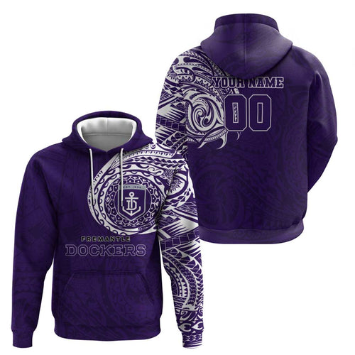 Personalized Fremantle Dockers Polynesian Hoodie Tribal Chest and Sleeve Tattoo Heritage Warrior