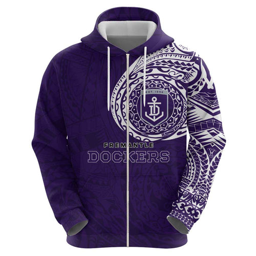 Personalized Fremantle Dockers Polynesian Hoodie Tribal Chest and Sleeve Tattoo Heritage Warrior