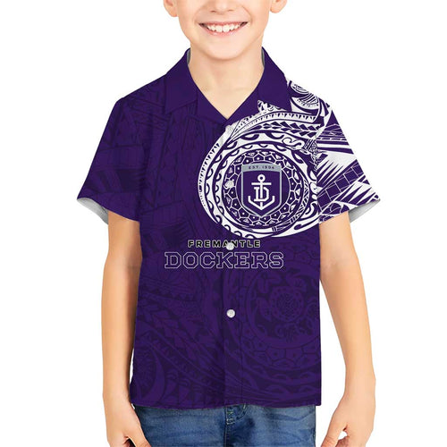 Personalized Fremantle Dockers Polynesian Kid Hawaiian Shirt Tribal Chest and Sleeve Tattoo Heritage Warrior