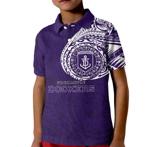 Personalized Fremantle Dockers Polynesian Kid Polo Shirt Tribal Chest and Sleeve Tattoo Heritage Warrior