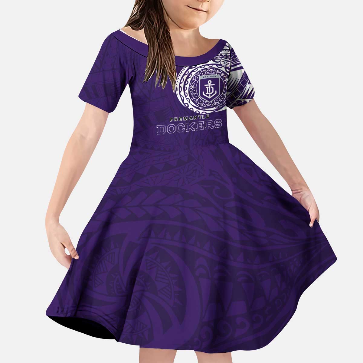Personalized Fremantle Dockers Polynesian Kid Short Sleeve Dress Tribal Chest and Sleeve Tattoo Heritage Warrior