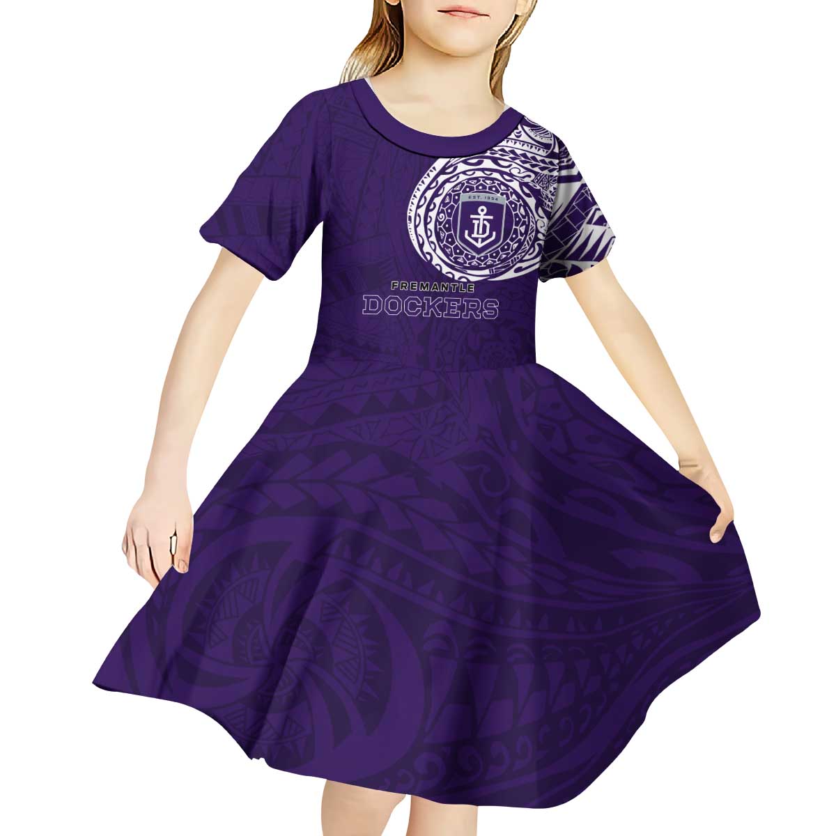 Personalized Fremantle Dockers Polynesian Kid Short Sleeve Dress Tribal Chest and Sleeve Tattoo Heritage Warrior