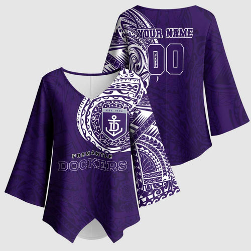 Personalized Fremantle Dockers Polynesian Kimono Sleeve Blouse Tribal Chest and Sleeve Tattoo Heritage Warrior
