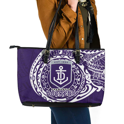 Personalized Fremantle Dockers Polynesian Leather Tote Bag Tribal Chest and Sleeve Tattoo Heritage Warrior