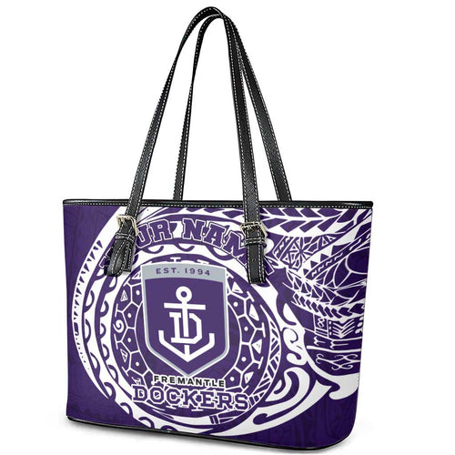 Personalized Fremantle Dockers Polynesian Leather Tote Bag Tribal Chest and Sleeve Tattoo Heritage Warrior