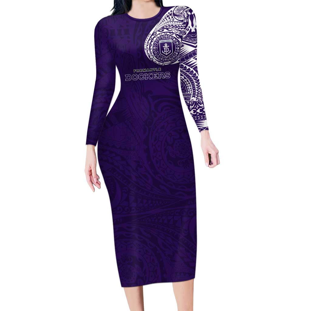 Personalized Fremantle Dockers Polynesian Long Sleeve Bodycon Dress Tribal Chest and Sleeve Tattoo Heritage Warrior