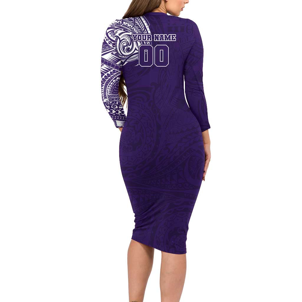 Personalized Fremantle Dockers Polynesian Long Sleeve Bodycon Dress Tribal Chest and Sleeve Tattoo Heritage Warrior