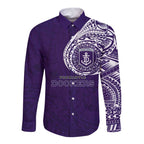 Personalized Fremantle Dockers Polynesian Long Sleeve Button Shirt Tribal Chest and Sleeve Tattoo Heritage Warrior