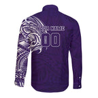 Personalized Fremantle Dockers Polynesian Long Sleeve Button Shirt Tribal Chest and Sleeve Tattoo Heritage Warrior
