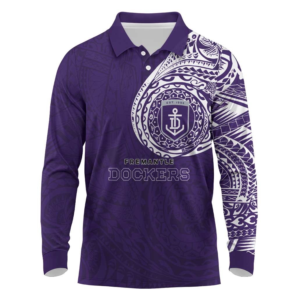 Personalized Fremantle Dockers Polynesian Long Sleeve Polo Shirt Tribal Chest and Sleeve Tattoo Heritage Warrior