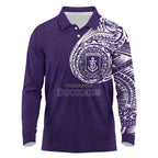 Personalized Fremantle Dockers Polynesian Long Sleeve Polo Shirt Tribal Chest and Sleeve Tattoo Heritage Warrior