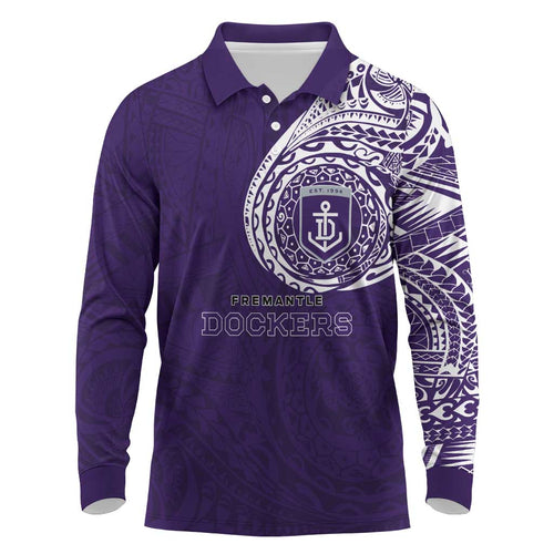Personalized Fremantle Dockers Polynesian Long Sleeve Polo Shirt Tribal Chest and Sleeve Tattoo Heritage Warrior