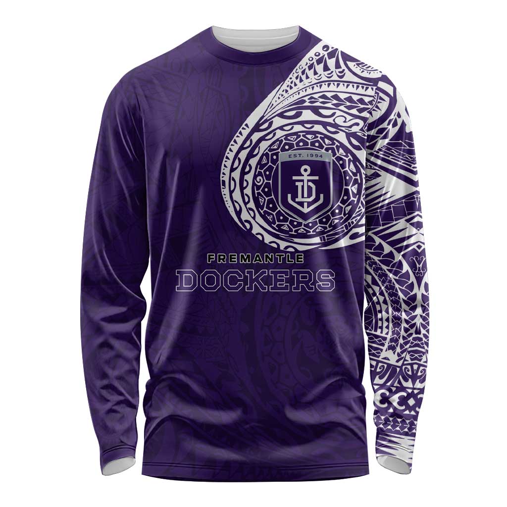 Personalized Fremantle Dockers Polynesian Long Sleeve Shirt Tribal Chest and Sleeve Tattoo Heritage Warrior