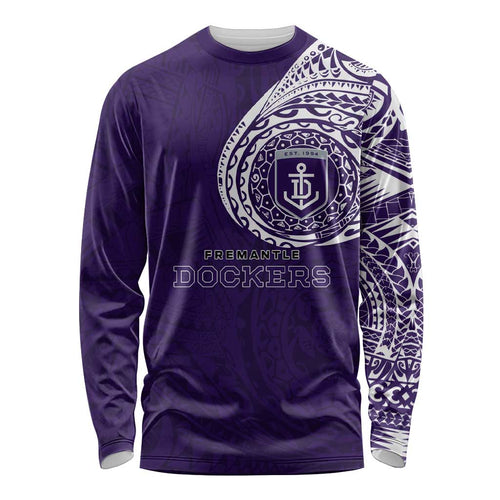 Personalized Fremantle Dockers Polynesian Long Sleeve Shirt Tribal Chest and Sleeve Tattoo Heritage Warrior