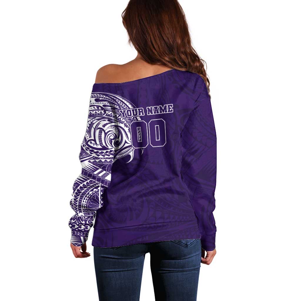 Personalized Fremantle Dockers Polynesian Off Shoulder Sweater Tribal Chest and Sleeve Tattoo Heritage Warrior
