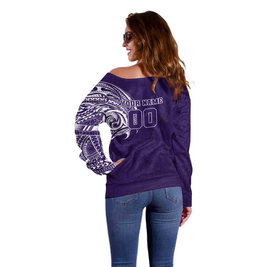 Personalized Fremantle Dockers Polynesian Off Shoulder Sweater Tribal Chest and Sleeve Tattoo Heritage Warrior