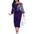 Personalized Fremantle Dockers Polynesian Off The Shoulder Long Sleeve Dress Tribal Chest and Sleeve Tattoo Heritage Warrior