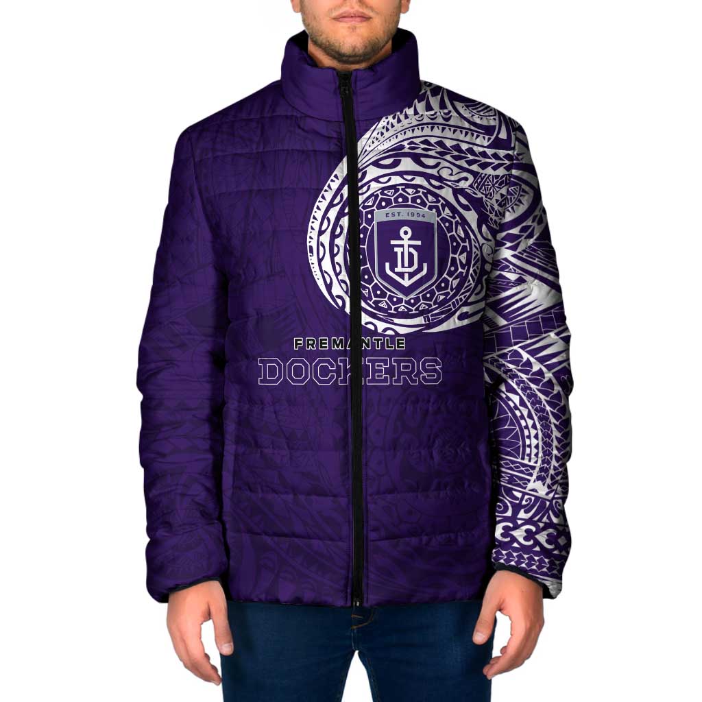 Personalized Fremantle Dockers Polynesian Padded Jacket Tribal Chest and Sleeve Tattoo Heritage Warrior