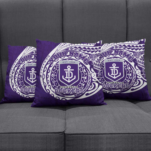 Personalized Fremantle Dockers Polynesian Pillow Cover Tribal Chest and Sleeve Tattoo Heritage Warrior