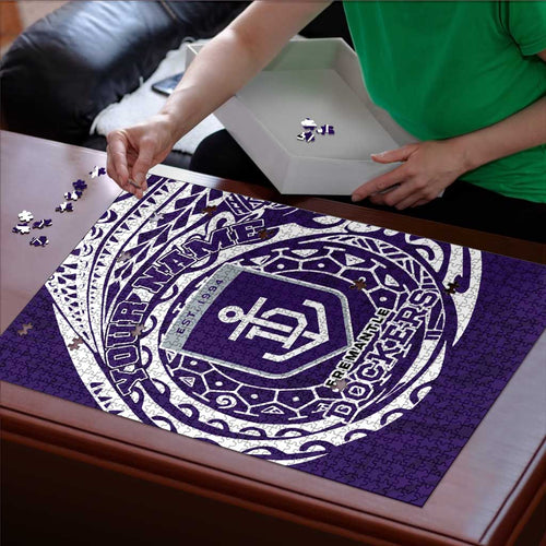 Personalized Fremantle Dockers Polynesian Puzzle Tribal Chest and Sleeve Tattoo Heritage Warrior