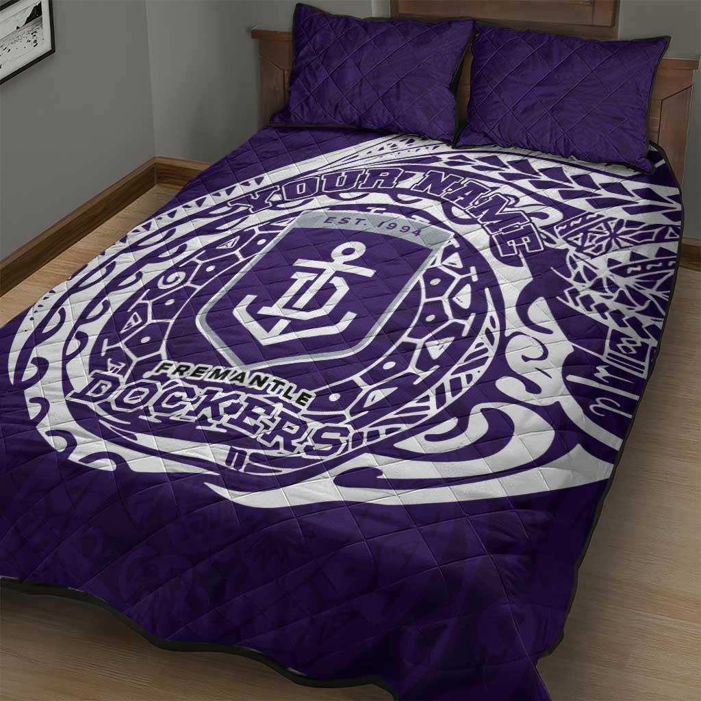 Personalized Fremantle Dockers Polynesian Quilt Bed Set Tribal Chest and Sleeve Tattoo Heritage Warrior
