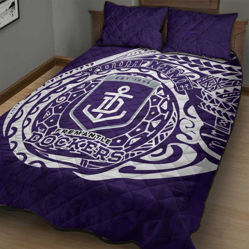 Personalized Fremantle Dockers Polynesian Quilt Bed Set Tribal Chest and Sleeve Tattoo Heritage Warrior