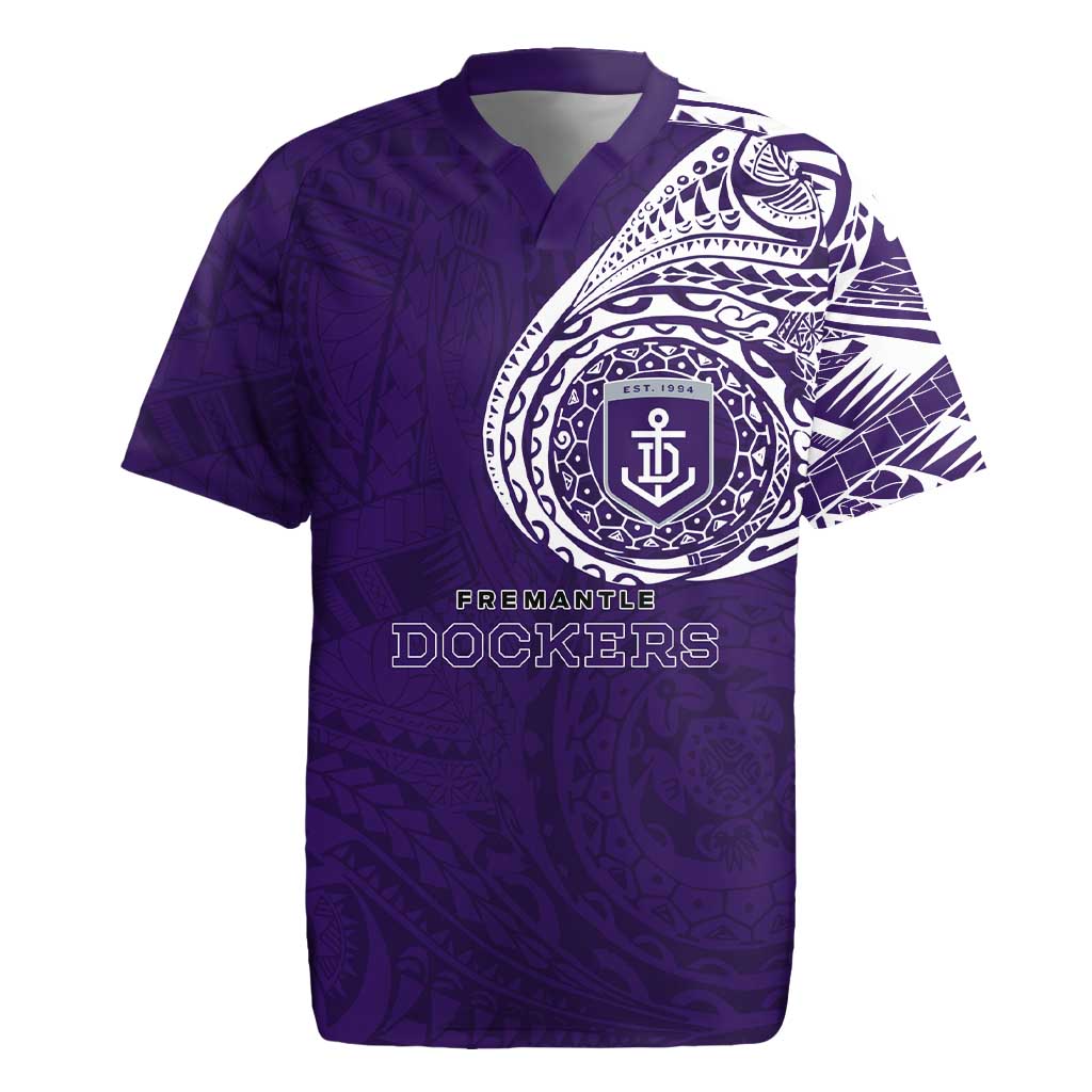 Personalized Fremantle Dockers Polynesian Rugby Jersey Tribal Chest and Sleeve Tattoo Heritage Warrior