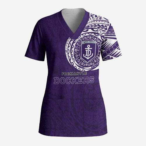 Personalized Fremantle Dockers Polynesian Scrub Top Tribal Chest and Sleeve Tattoo Heritage Warrior