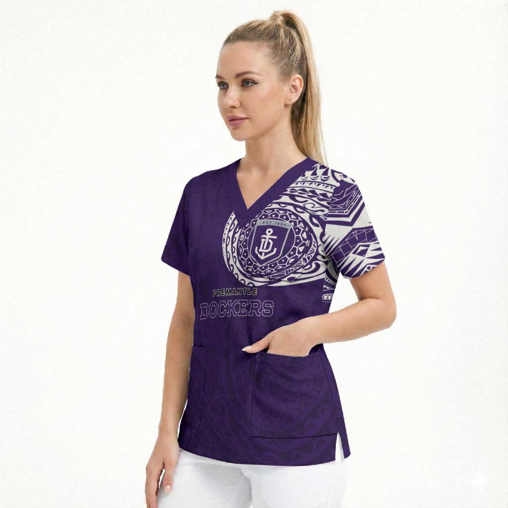 Personalized Fremantle Dockers Polynesian Scrub Top Tribal Chest and Sleeve Tattoo Heritage Warrior