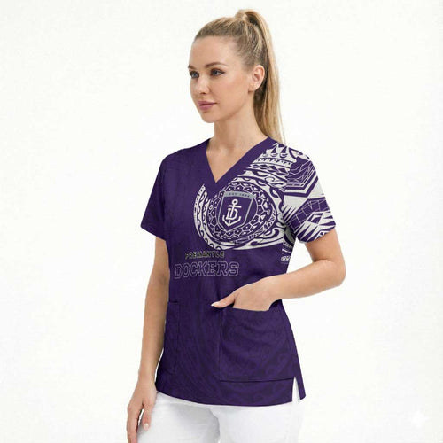 Personalized Fremantle Dockers Polynesian Scrub Top Tribal Chest and Sleeve Tattoo Heritage Warrior