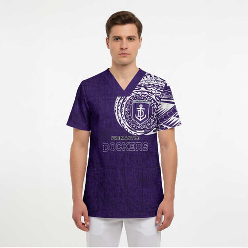 Personalized Fremantle Dockers Polynesian Scrub Top Tribal Chest and Sleeve Tattoo Heritage Warrior