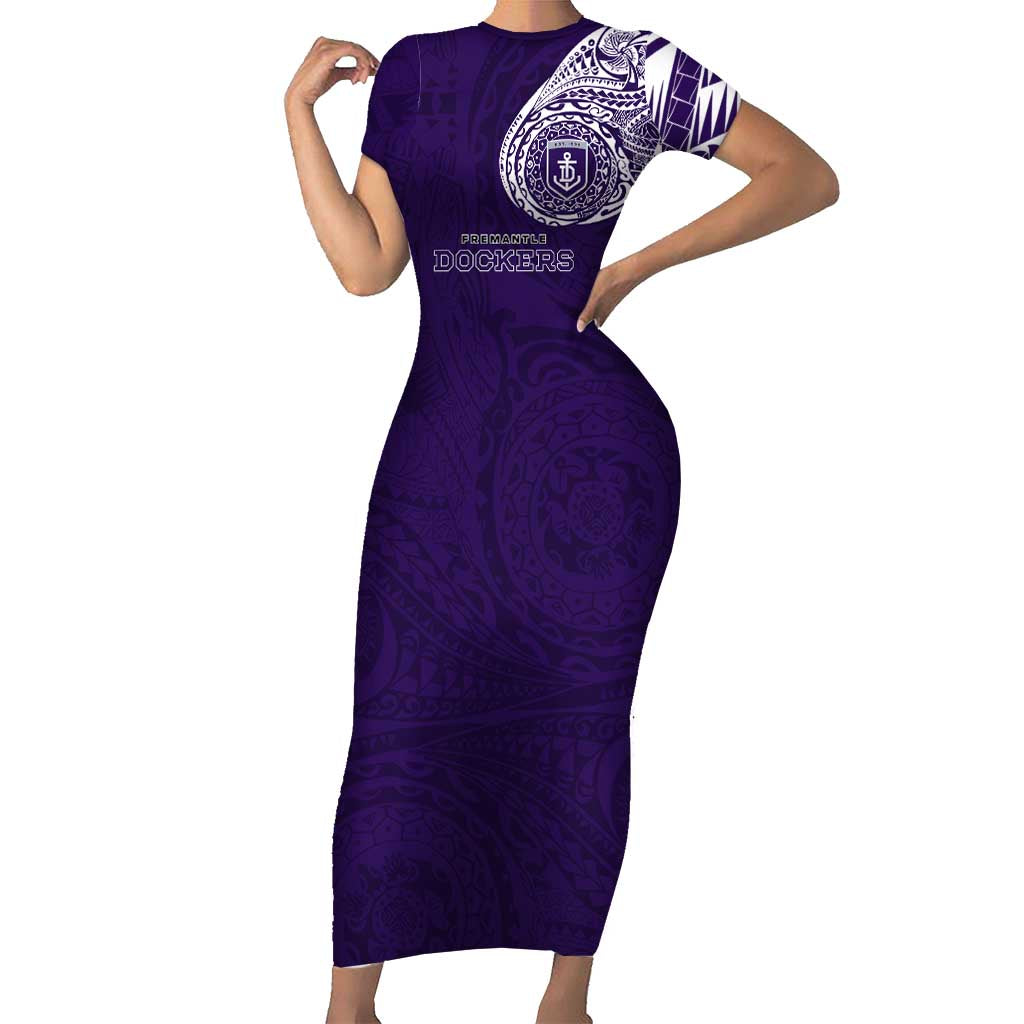 Personalized Fremantle Dockers Polynesian Short Sleeve Bodycon Dress Tribal Chest and Sleeve Tattoo Heritage Warrior
