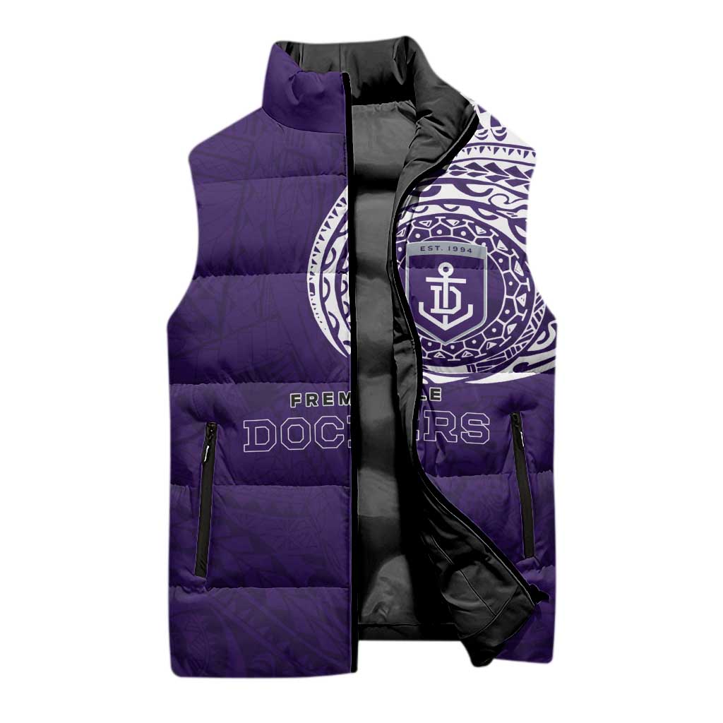 Personalized Fremantle Dockers Polynesian Sleeveless Puffer Jacket Tribal Chest and Sleeve Tattoo Heritage Warrior