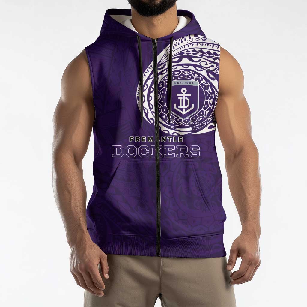 Personalized Fremantle Dockers Polynesian Sleeveless Zip Hoodie Tribal Chest and Sleeve Tattoo Heritage Warrior