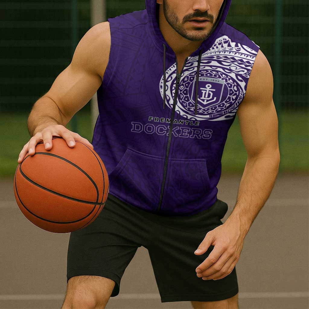 Personalized Fremantle Dockers Polynesian Sleeveless Zip Hoodie Tribal Chest and Sleeve Tattoo Heritage Warrior