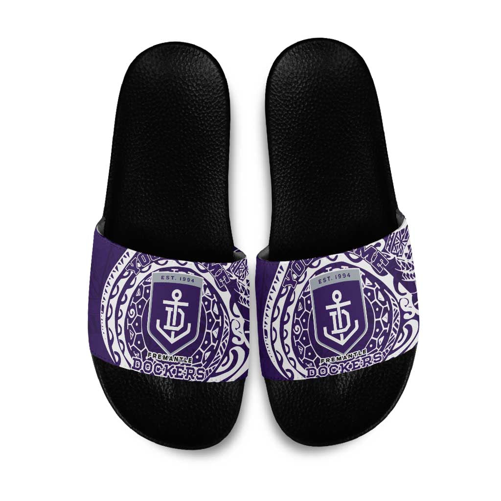 Personalized Fremantle Dockers Polynesian Slide Sandals Tribal Chest and Sleeve Tattoo Heritage Warrior