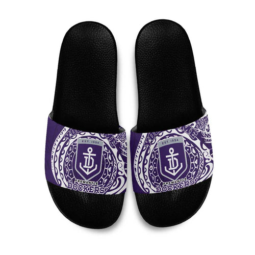 Personalized Fremantle Dockers Polynesian Slide Sandals Tribal Chest and Sleeve Tattoo Heritage Warrior