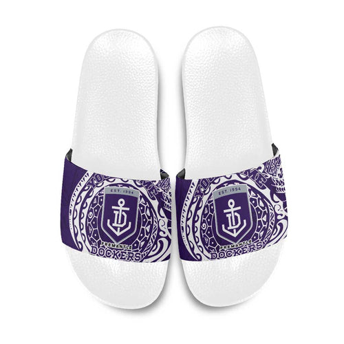 Personalized Fremantle Dockers Polynesian Slide Sandals Tribal Chest and Sleeve Tattoo Heritage Warrior